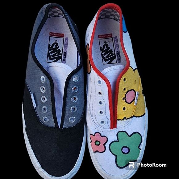 Vans PopCrush Slip On Sneaker Mens SZ 8 Custom Art to Wear Skater Wacky Everyday - Picture 1 of 6